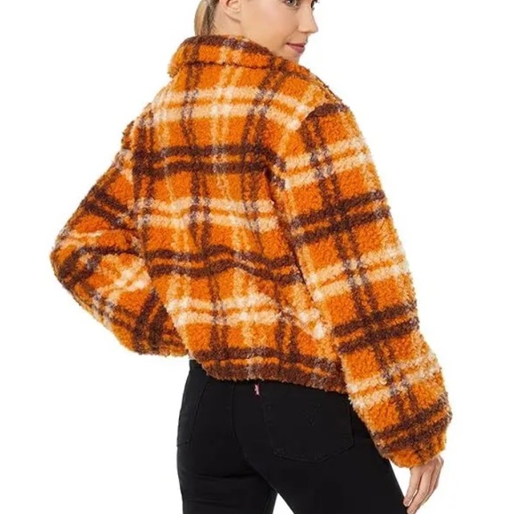 NWT apparis Francis Sherpa zip jacket plaid small orange‎ brown womens - Picture 2 of 13